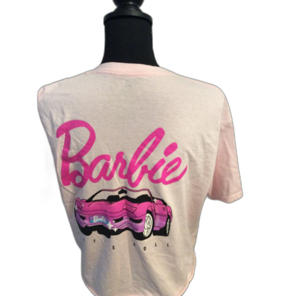 Pink Barbie Crop Top Womens Car Size Large L T Shirt - Picture 2 of 5